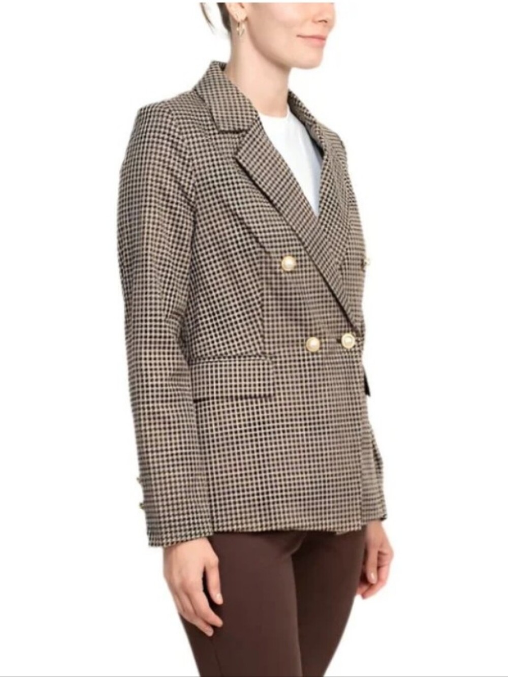 Nanette Lepore Brown Houndstooth Double-Breasted Blazer